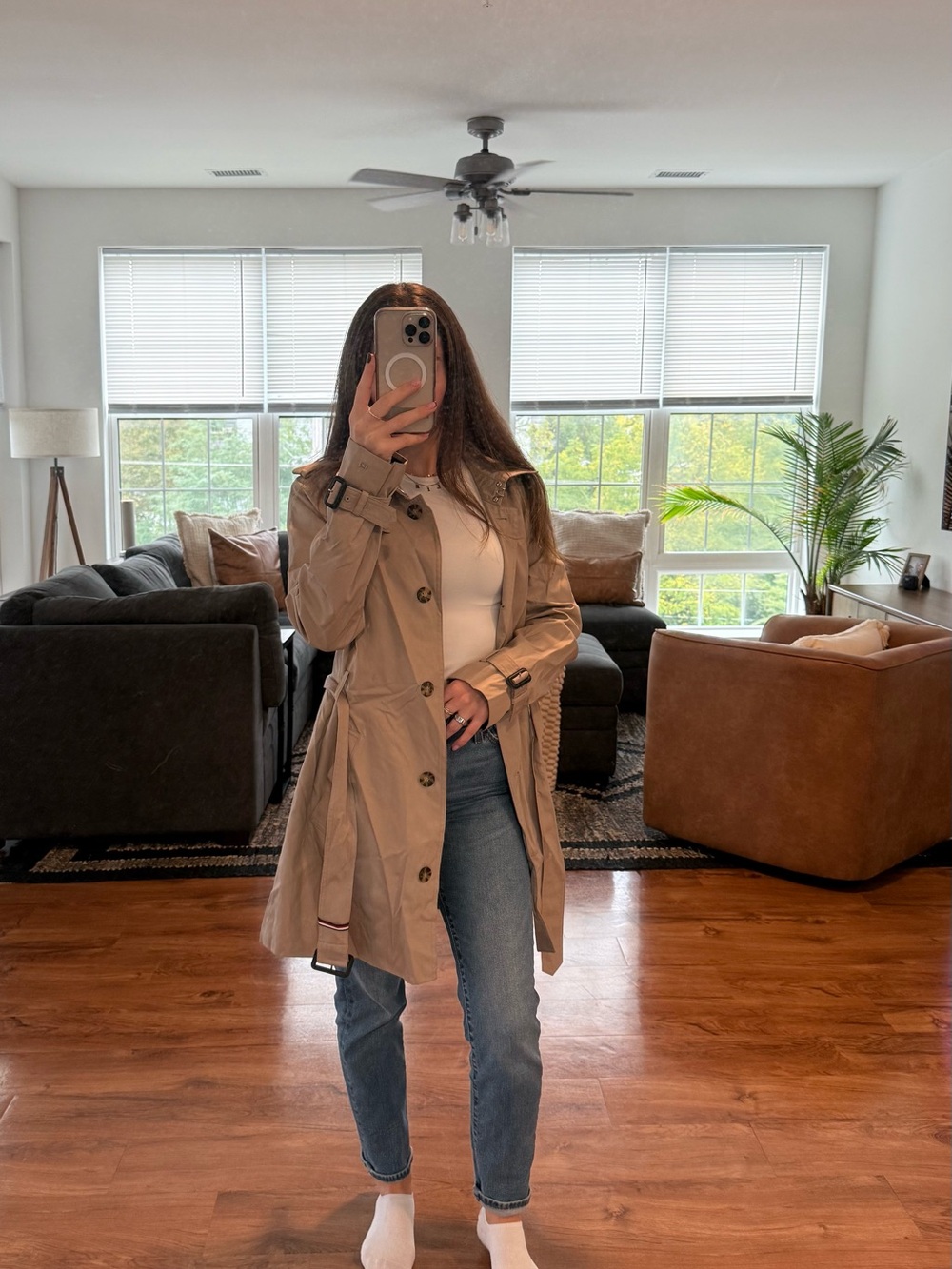 Tommy Hilfiger Tan Trench Coat with Belt
